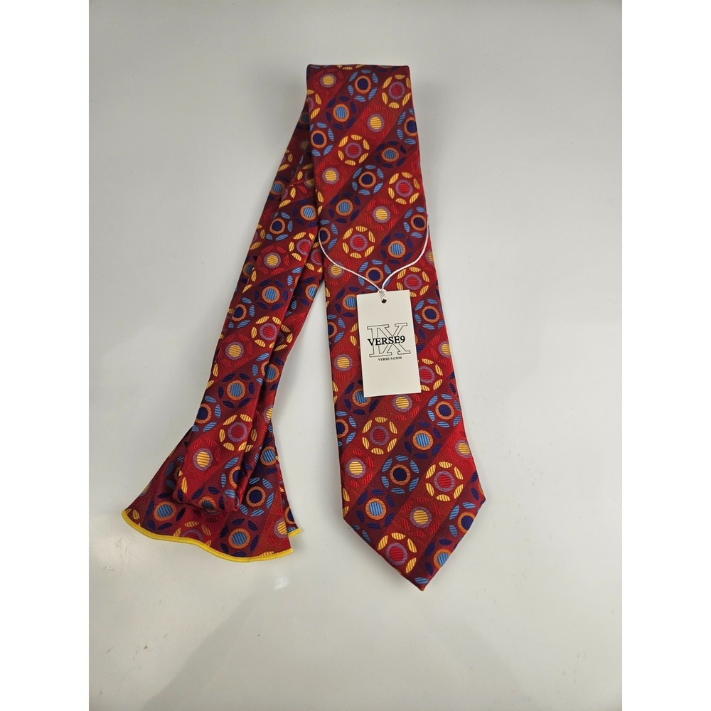 NWT Verse 9 Silk Tie Red Geometric Circle Pattern‎ MSRP $159